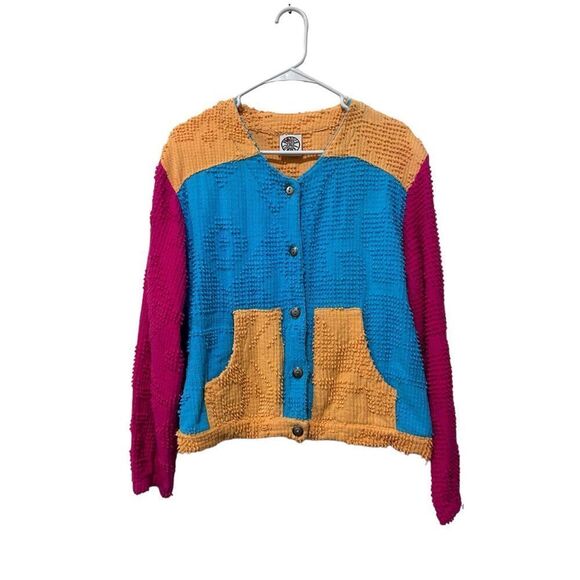 Produce Company Colorblock Textured Long Sleeve Cardigan Jacket Multicolor Large - Picture 1 of 8